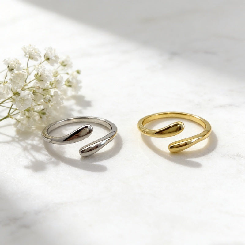 Women's & Men's Couple Water Drop Open Fashion Temperament Entry Ring