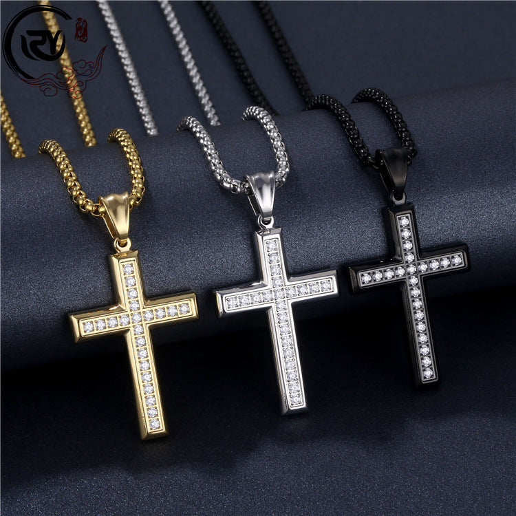 Women's Light Luxury Minority Stainless Steel Cross Sweater Chain Necklaces