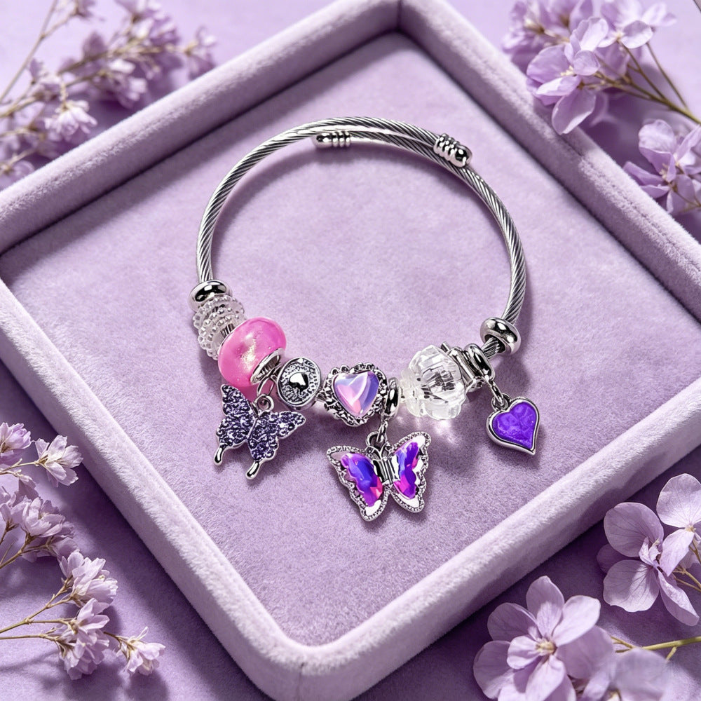String Beads Love Butterfly Alloy Stainless Steel Bracelets