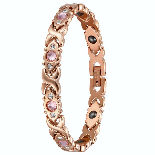 X-shaped Rose Gold Zircon Stainless Steel Titanium Gray Germanium Magnet Bracelet