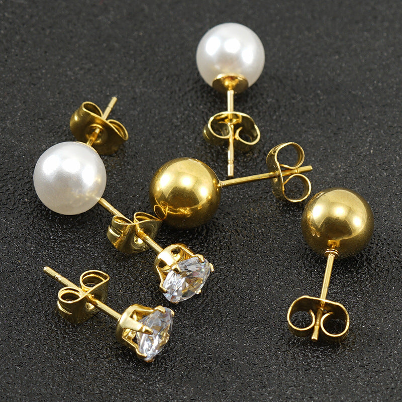 Women's Fashion Design Pearl Simple Titanium Steel Rings