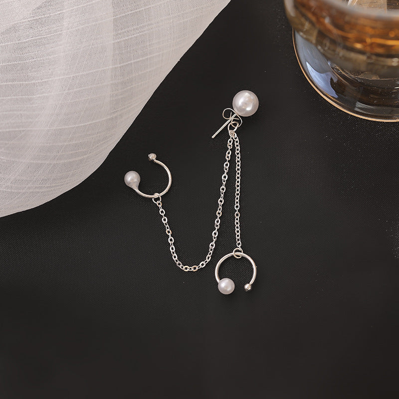 Women's Asymmetric Tassel Ear Clip One-piece Design Light Luxury Earrings