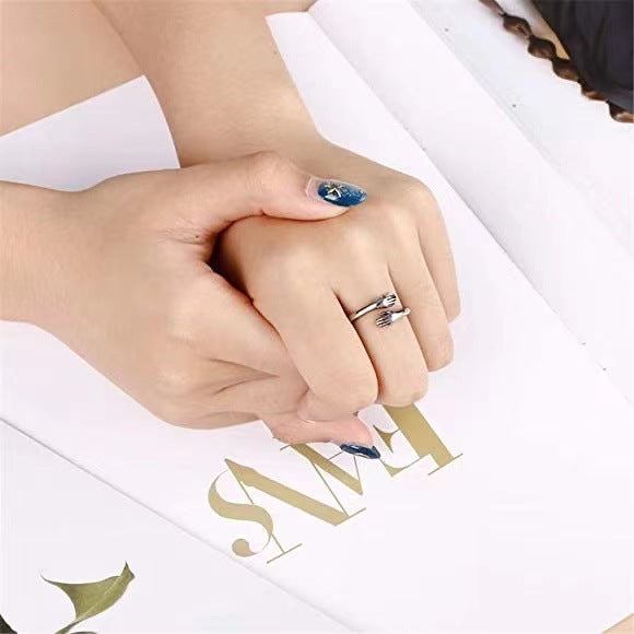 Sterling Sier Female Love Hands Hug Rings