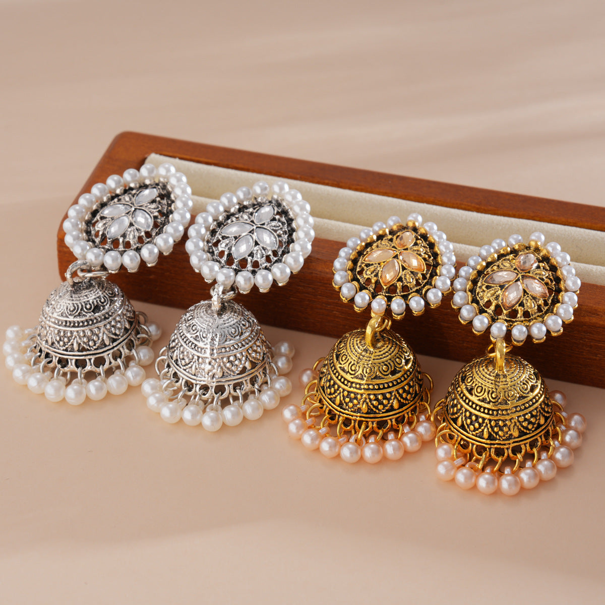 Rhinestone Pearl Water Drop Eardrops Light Luxury High-grade Ethnic Rings