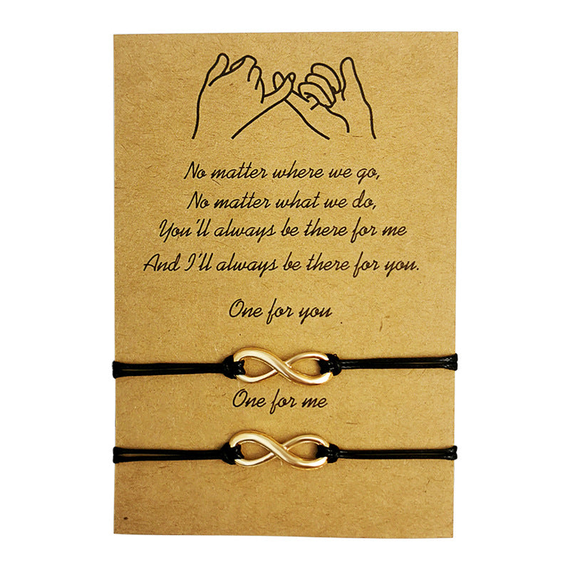 Simple Alloy Hand-woven Adjustable Couple Card Bracelet