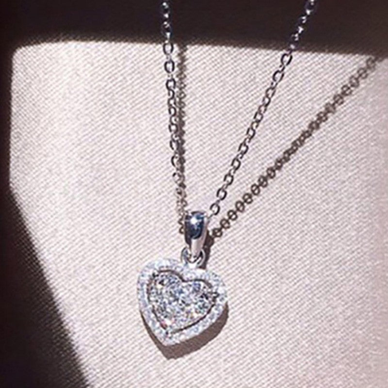 Women's Light Luxury Minority Metal Heart-shaped Zircon Advanced Design Sense Summer Necklaces