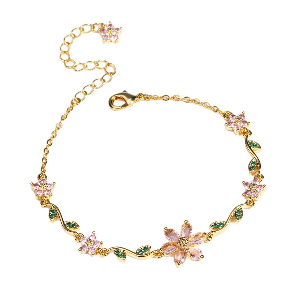 Cute Sweet Pastoral Style Love Heart Flowers Valentine's Day Bracelet