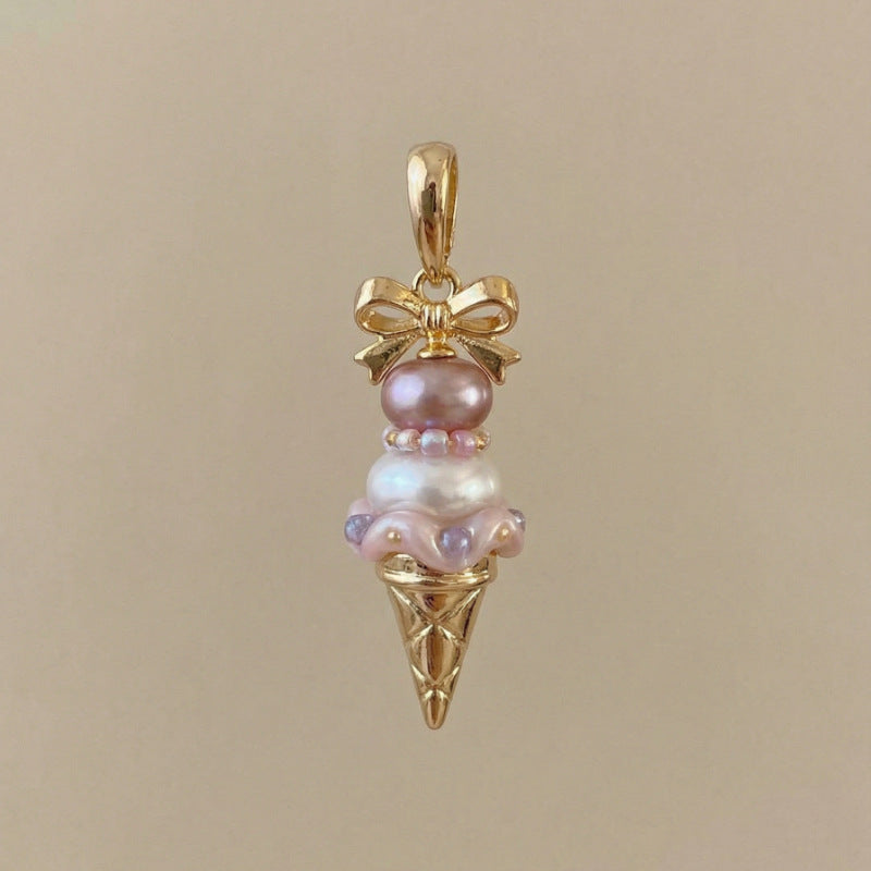 Pearl Ice Cream Bear Head Cupcake Bow Pendants