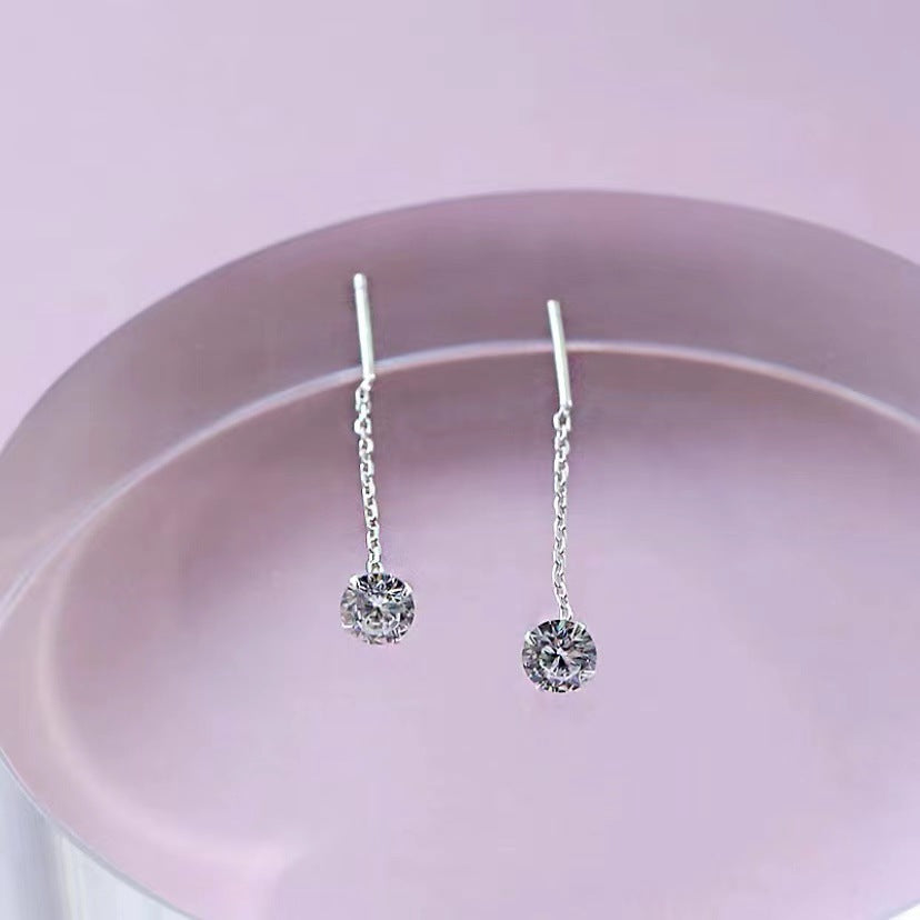 Women's Sterling Sier Simple Temperamental Inlaid With Diamond Eardrops Ear Line