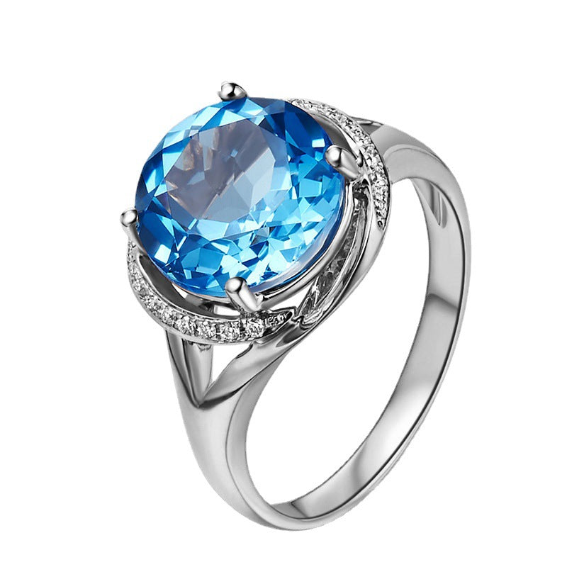Women's Carat Swiss Blue Topaz Rose Gold Plated Gemstone Open Ring