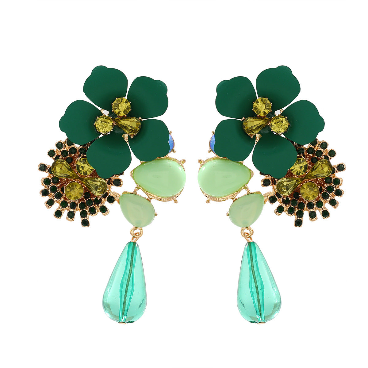 Women's Z Resin Flower Beaded Diamond Vintage Earrings