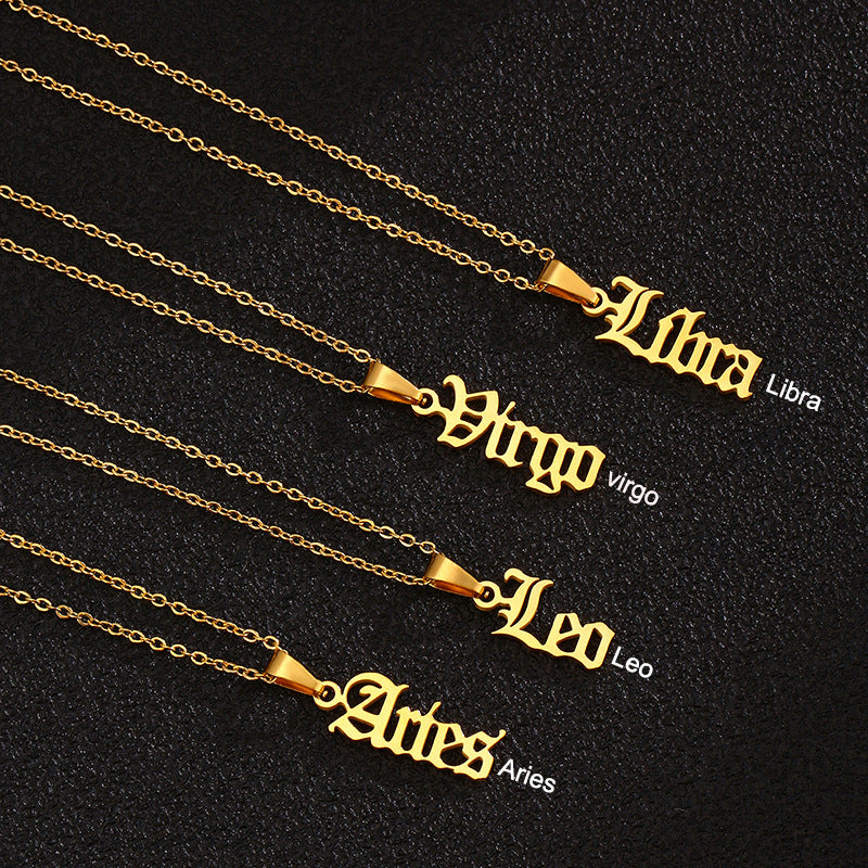 Women's & Men's Constellations Stainless Steel English Letters Titanium Clavicle Pendants