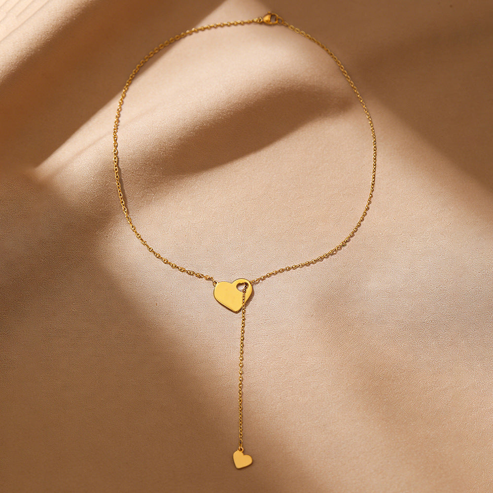 Stainless Steel Double Heart Ladies Clavicle Necklaces