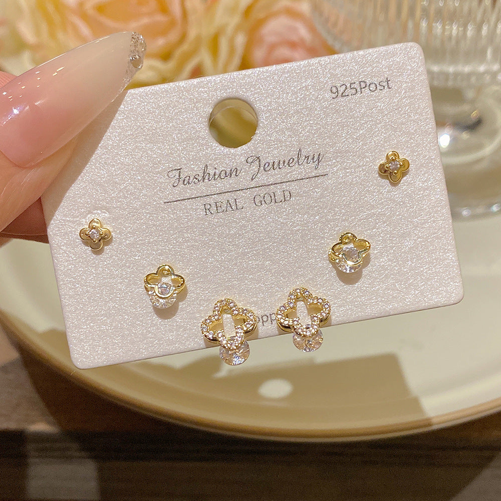 Women's Needle One Card Three Pairs Earings Small Delicate Summer High-grade Stud Earrings