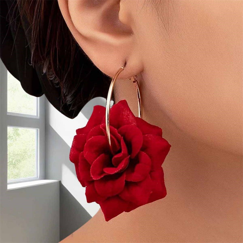 Red Rose Eardrop Exquisite Elegant Gentle Holiday Daily Earrings