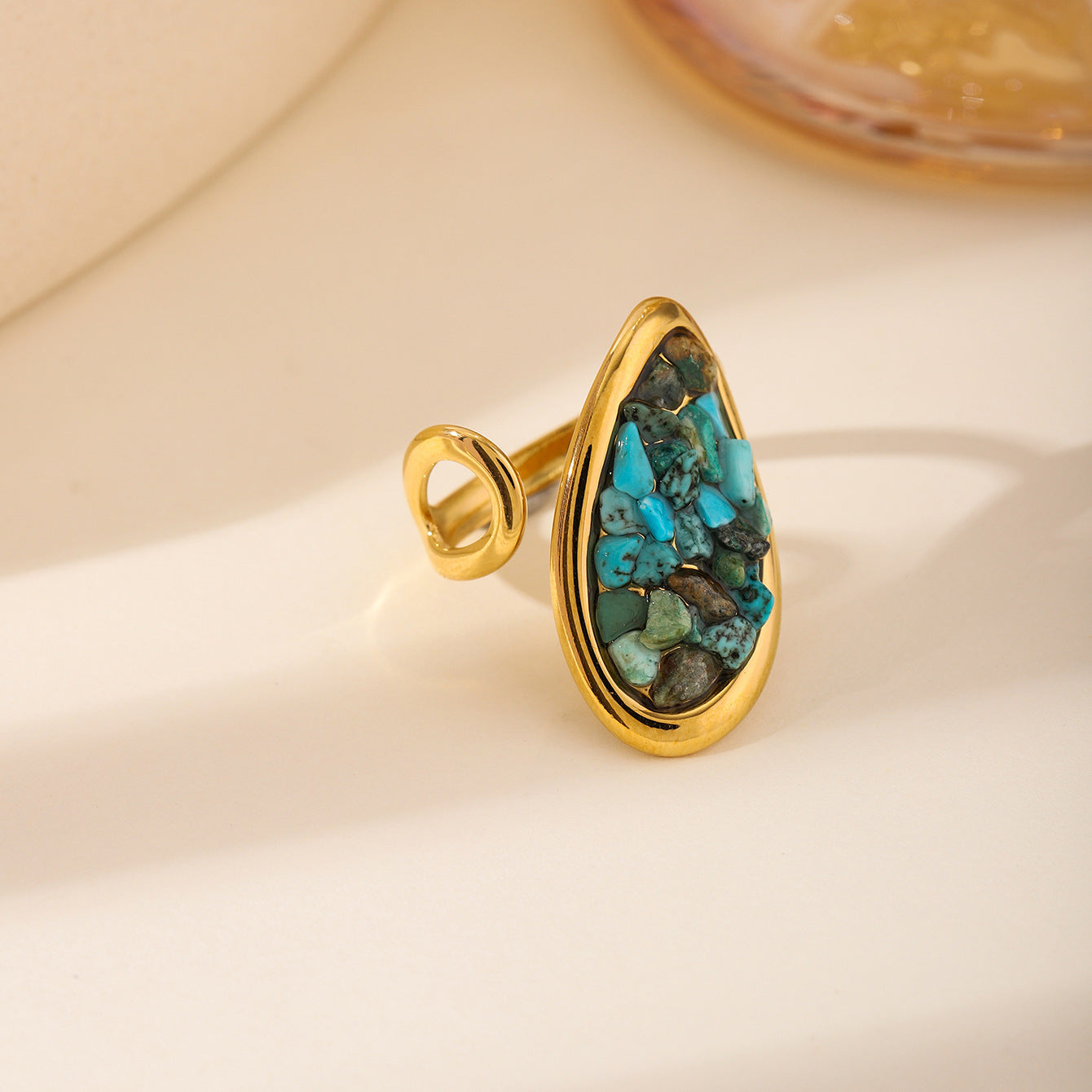 Stone Geometric Stainless Steel Gold Plated Simple Ring