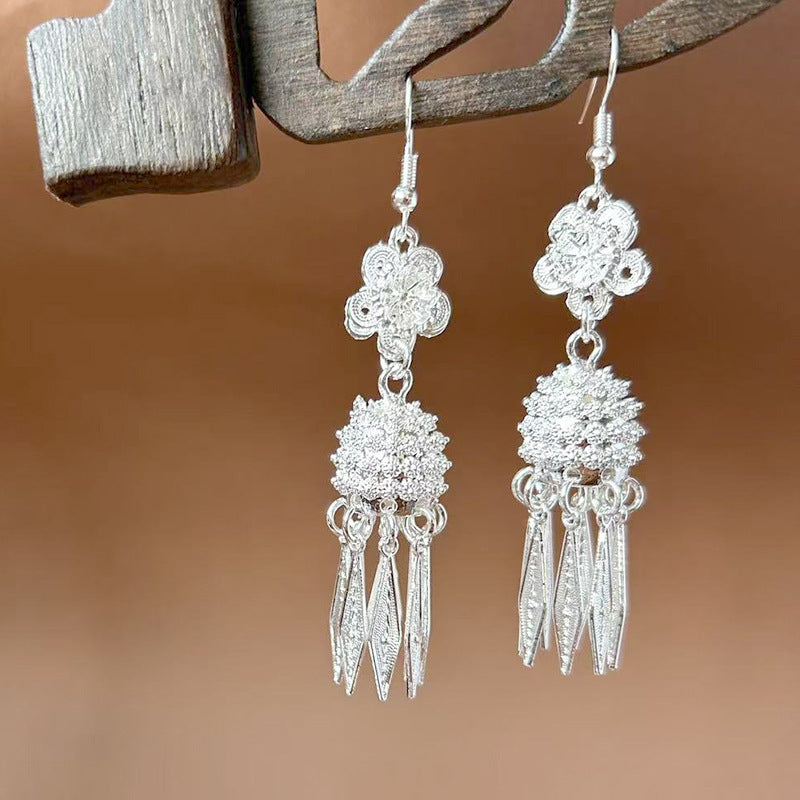 Sier Ethnic Style Peacock Retro Ear Hook Vintage Scenic Spot Earrings