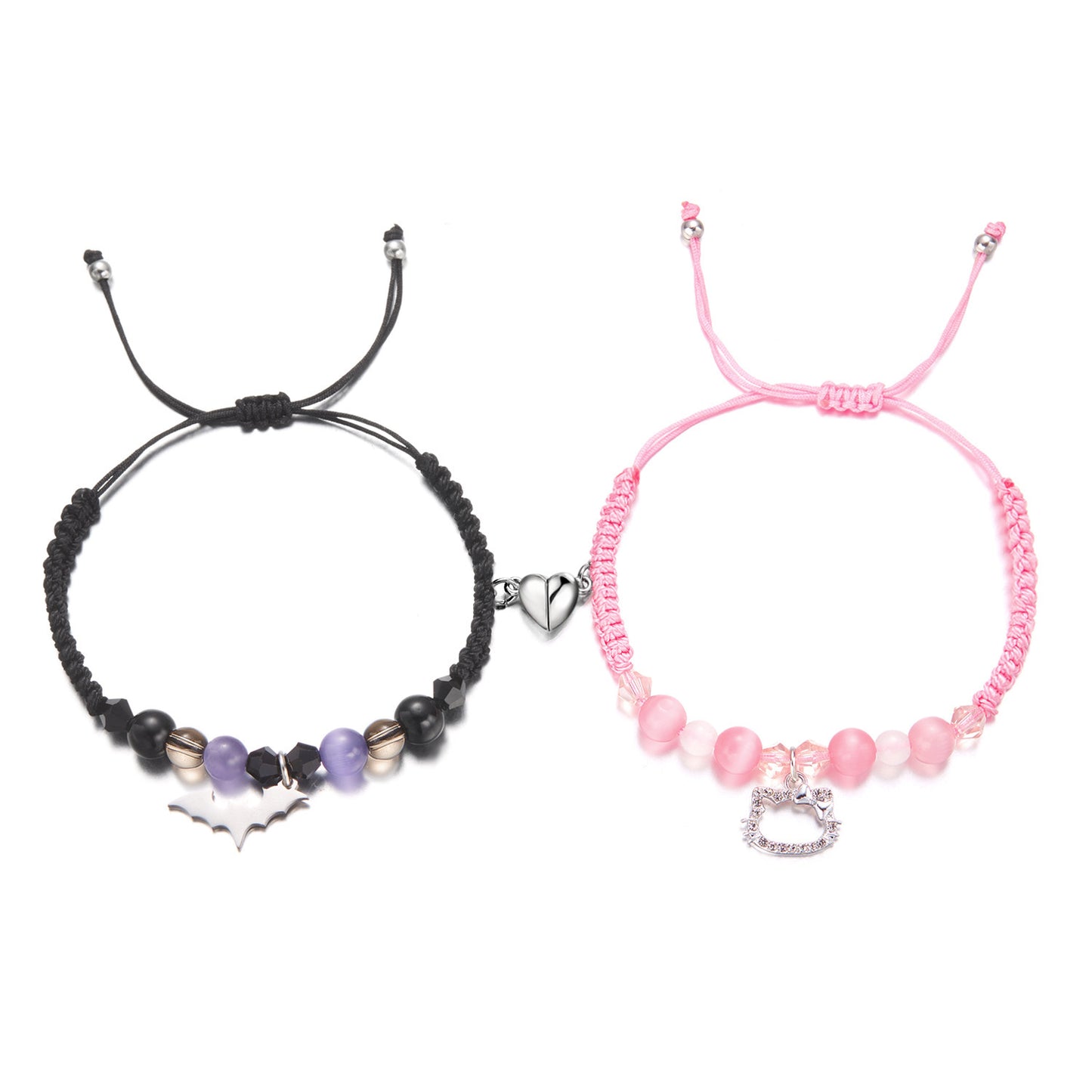 Cat Couple Heart-shaped Magnetic Hand Woven Bracelets