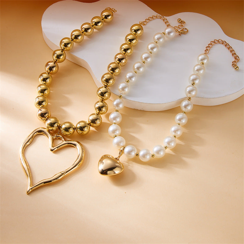 Creative Beaded Irregular Clavicle Chain Metal Heart Handmade Exaggerated Necklaces