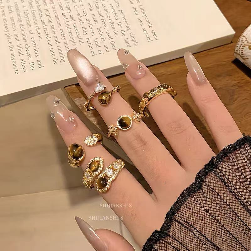 Fairy Snake-shaped Tigereye Female Fashion Retro Unique Index Ring