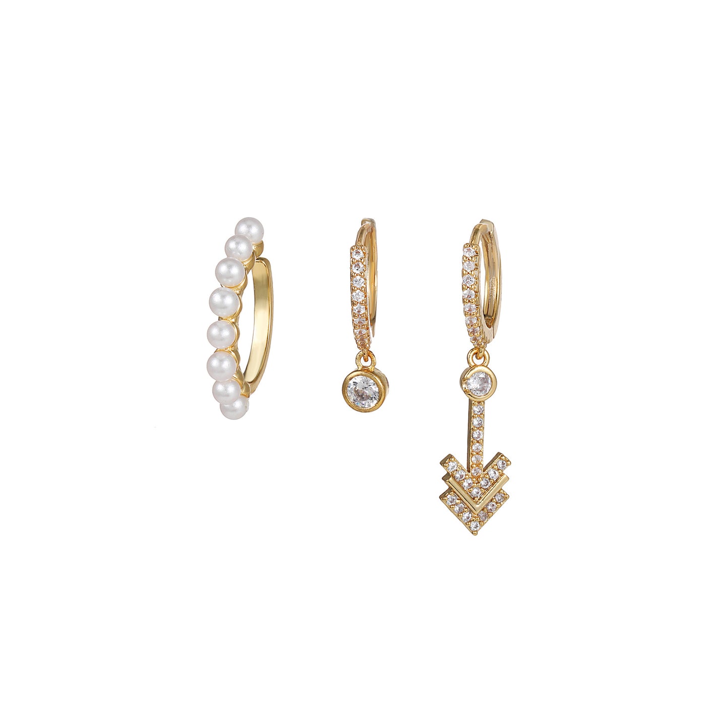 Stylish Fashion Trend Gold Zircon Three-piece Earrings