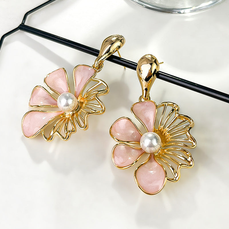 Retro Affordable Luxury Dripping Oil Pink Earrings