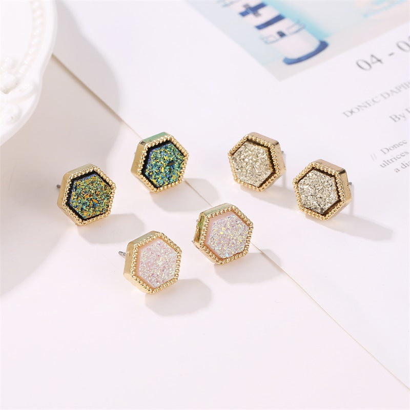 Women's Korean Starry Frosted For Fashion Hexagon Stud Earrings