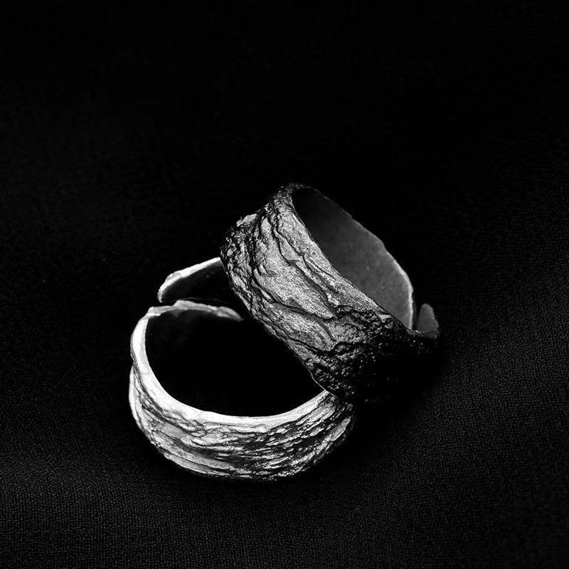Dark Style Hammer Pattern Thai Sier Personality Stylish Rings