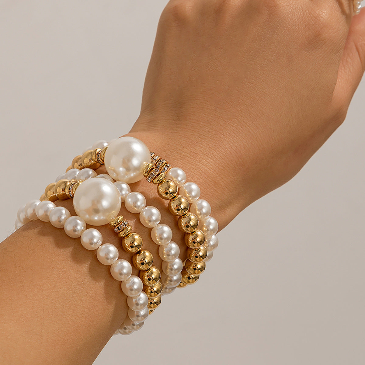 Women's Minimalist Bowknot Stringed Pearls Suit Fashion Twin Bracelets