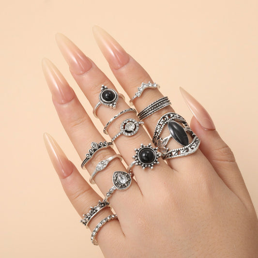 Distressed Spot Drill Black Onyx Pieces Ring