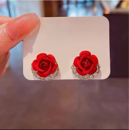 Women's Rose Fashion Refined Grace High-grade Simple Full Diamond Exquisite Light Earrings