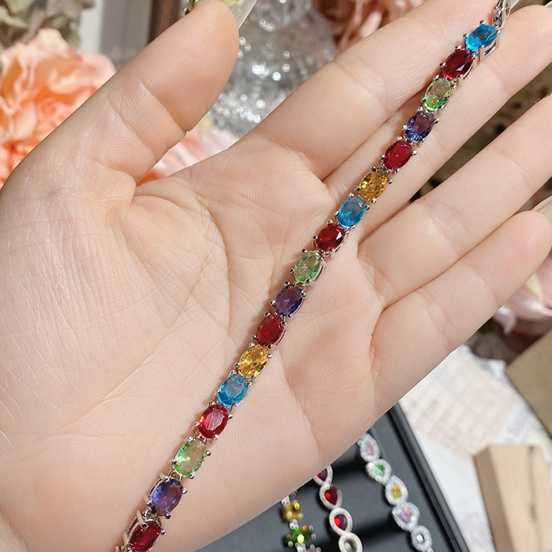 Full Transparent Tourmaline Colored Gems Female Plated Bright Bracelet