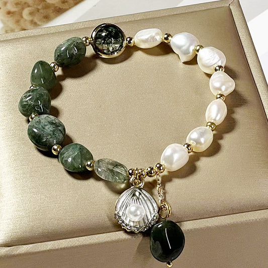 Women's Natural Crystal Beads Green Quartz Rutilated Korean Bracelets