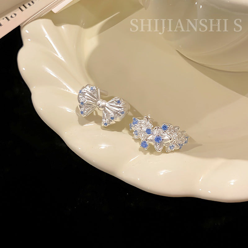 Women's Broken Small Fresh Pleated Frosted Bow Full Cluster Spot Drill Ring