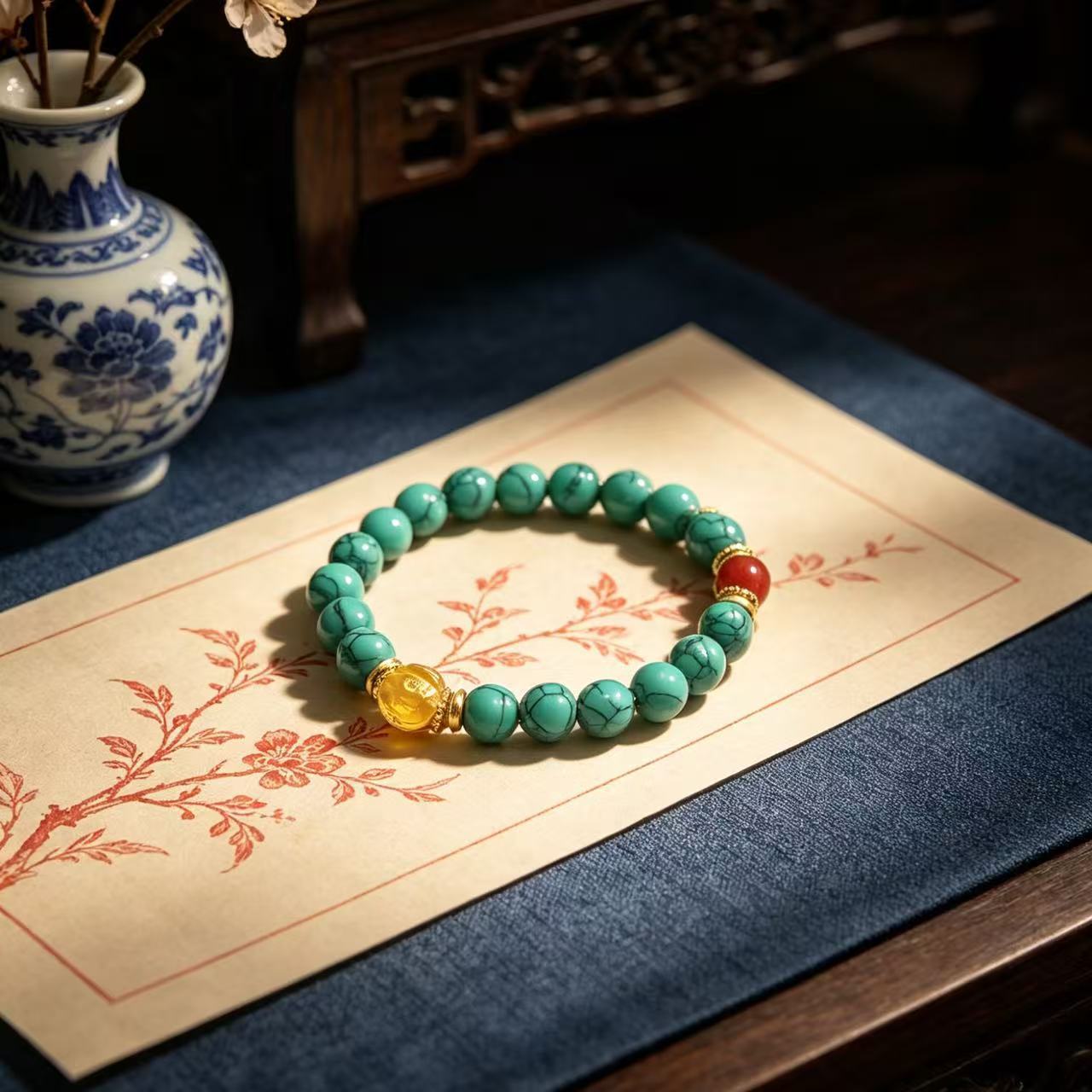 Ethnic Style Six Words Mantra Optimized Turquoise Bracelet