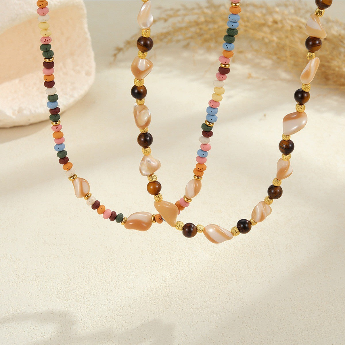 Women's Color Beads Stringed Starfish Suit Summer Necklaces