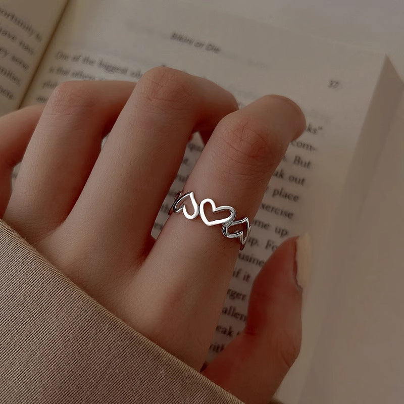 Love Heart-shaped Female Open Niche Design Trend Cold Wind Index Ring