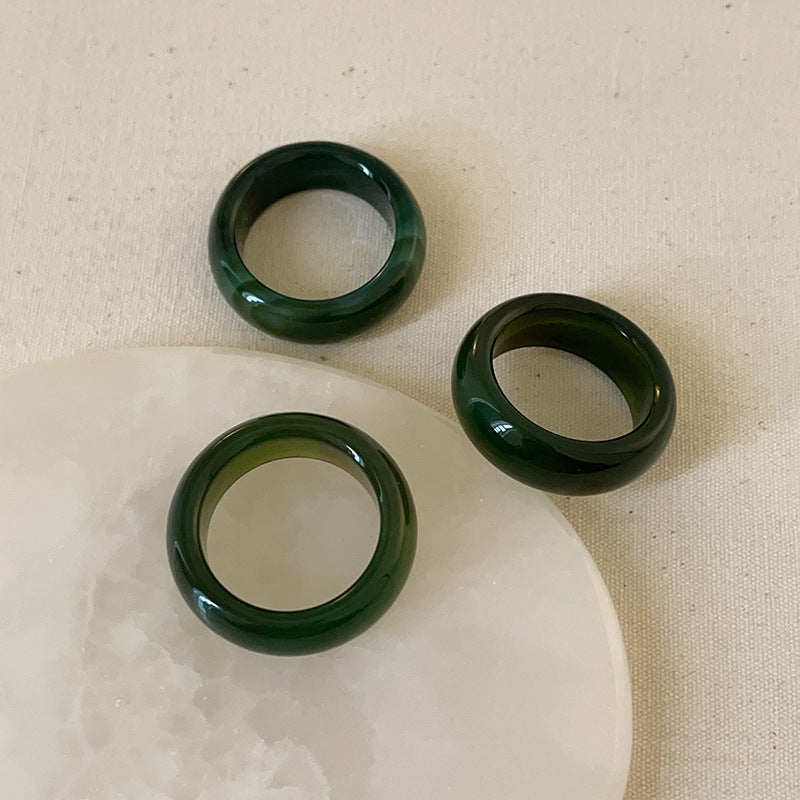 Women's Light Luxury Natural Green Agate For Vintage Rings