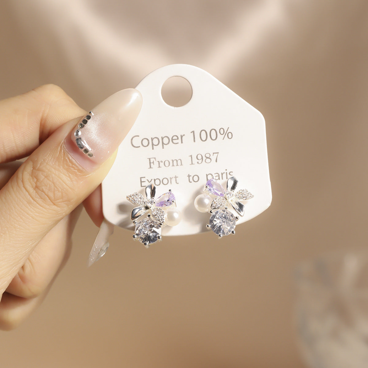Style Fresh Zircon Flower Pearl Personality Fashion Stud Earrings