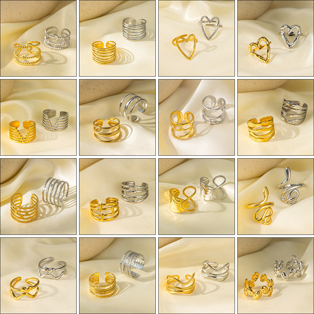 Stainless Steel Gold-plated Love Heart Flowers Rings