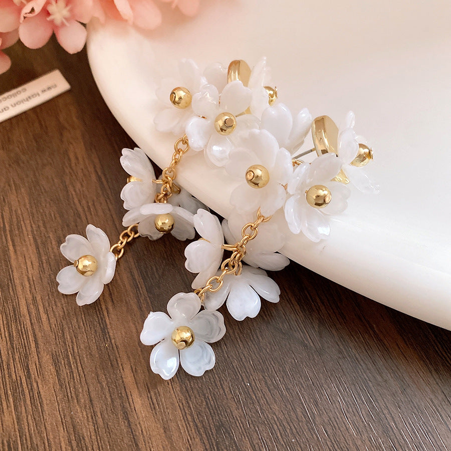 Acrylic Flower Tassel Super Fairy Mori Style Sweet Beautiful Light Earrings