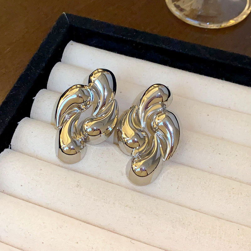 Cheese Pleated Fashionable Casual Style Ear Hook Earrings