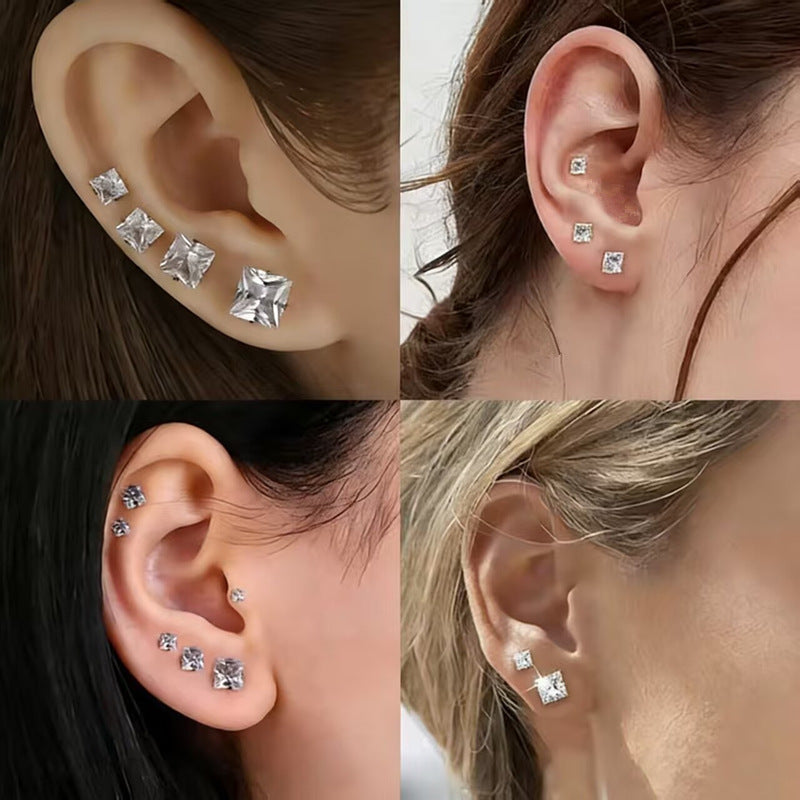 Niche Stainless Steel Square Zircon Color Zirconium Earrings