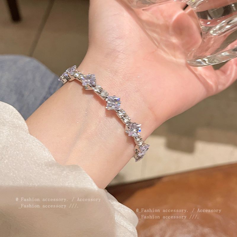 Zircon Titanium Steel Female Light Luxury Minority High-grade Pull Adjustable Bracelet