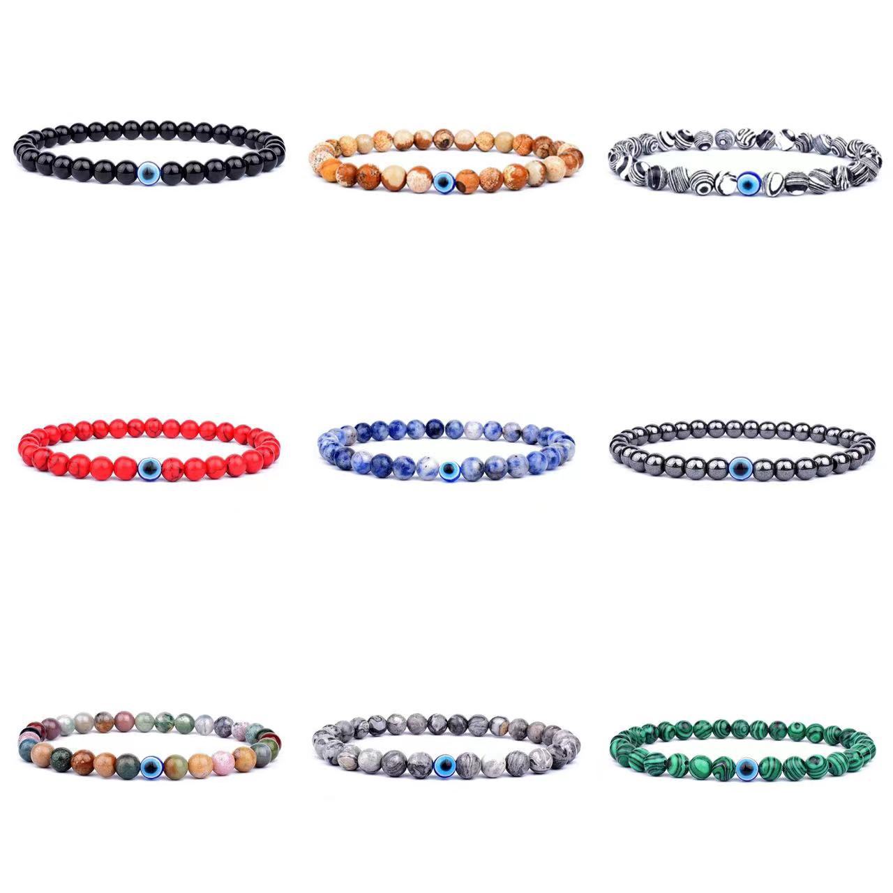 Natural Stone Brace Lace Resin Devil's Eye Beaded Elastic String Bracelet