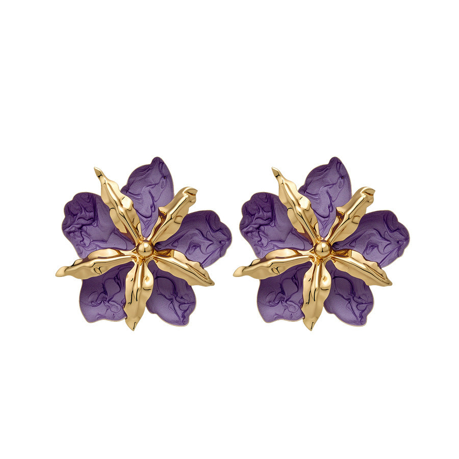 Women's Needle Oil Dripping Pleated Flower Metal Style Light Luxury High-grade Rings