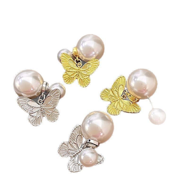 Women's Double-sided Retro Embossed Pearl Fashionable Elegant High-grade Earrings