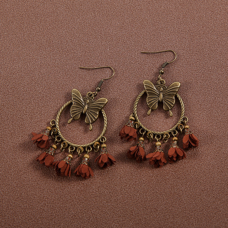 Ethnic Style Butterfly Retro Long Tassel Earrings