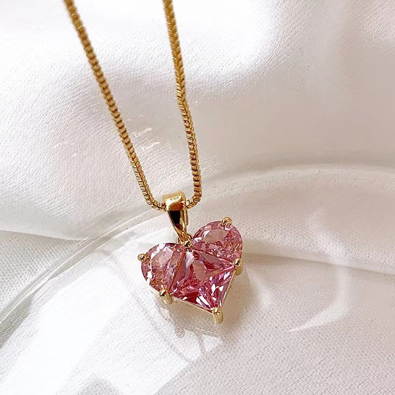 Women's Sier Needle Pink Love Gem Advanced Design Sense Necklace