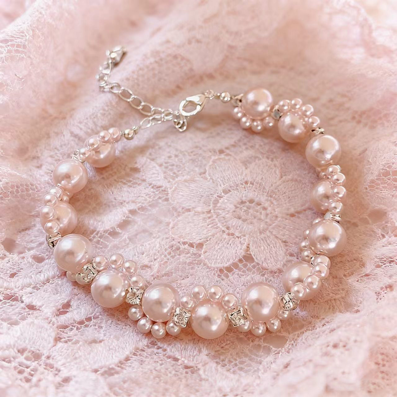 Gentle Manta Rose Pearl Rhinestone Handmade Woven Good-looking Bracelets